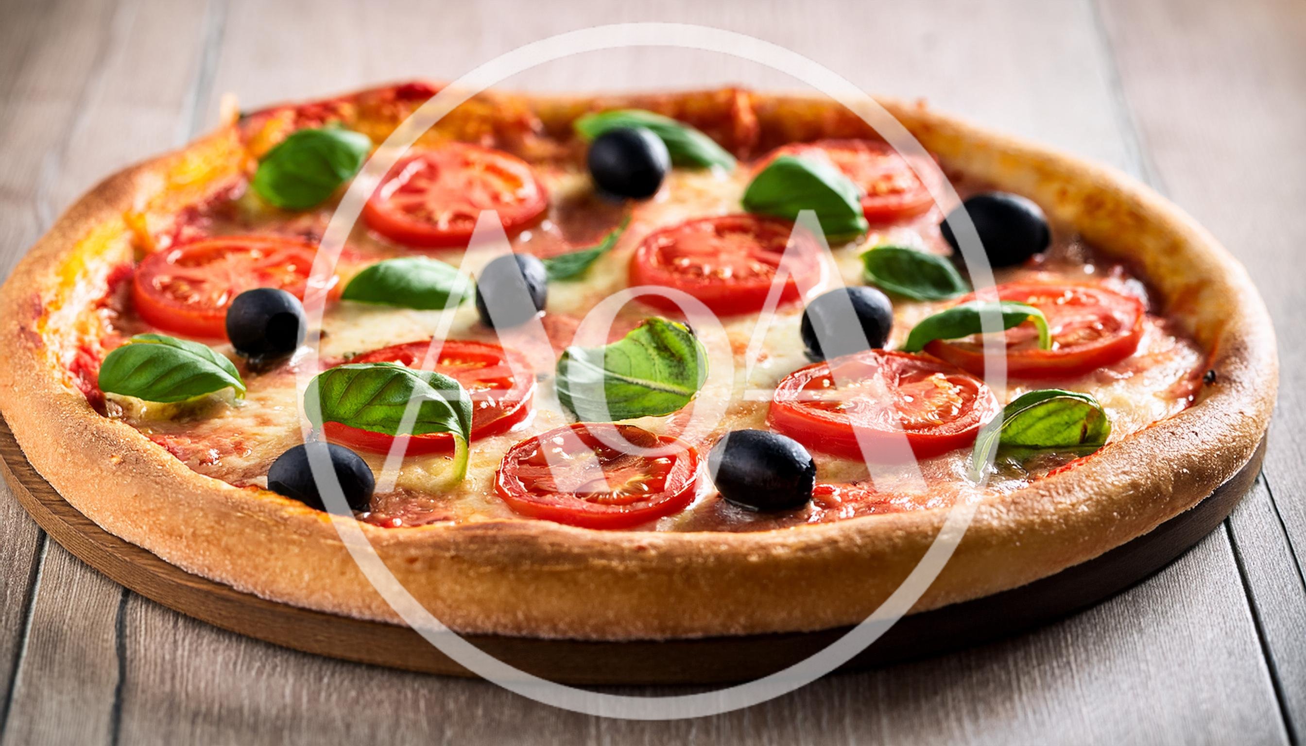 Fresh Margherita Pizza With Tomatoes And Black Olives
