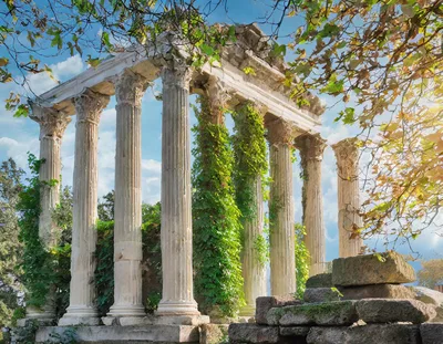 Ancient Roman Temple Ruins With Corinthian Columns