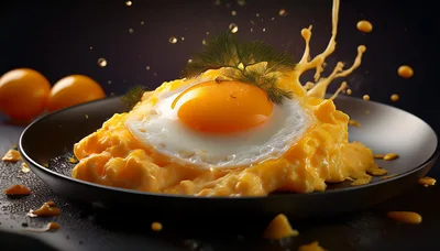 Sunny Side Up Egg On Creamy Scrambled Eggs