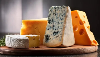 Assorted Cheese Varieties On A Wooden Cutting Board