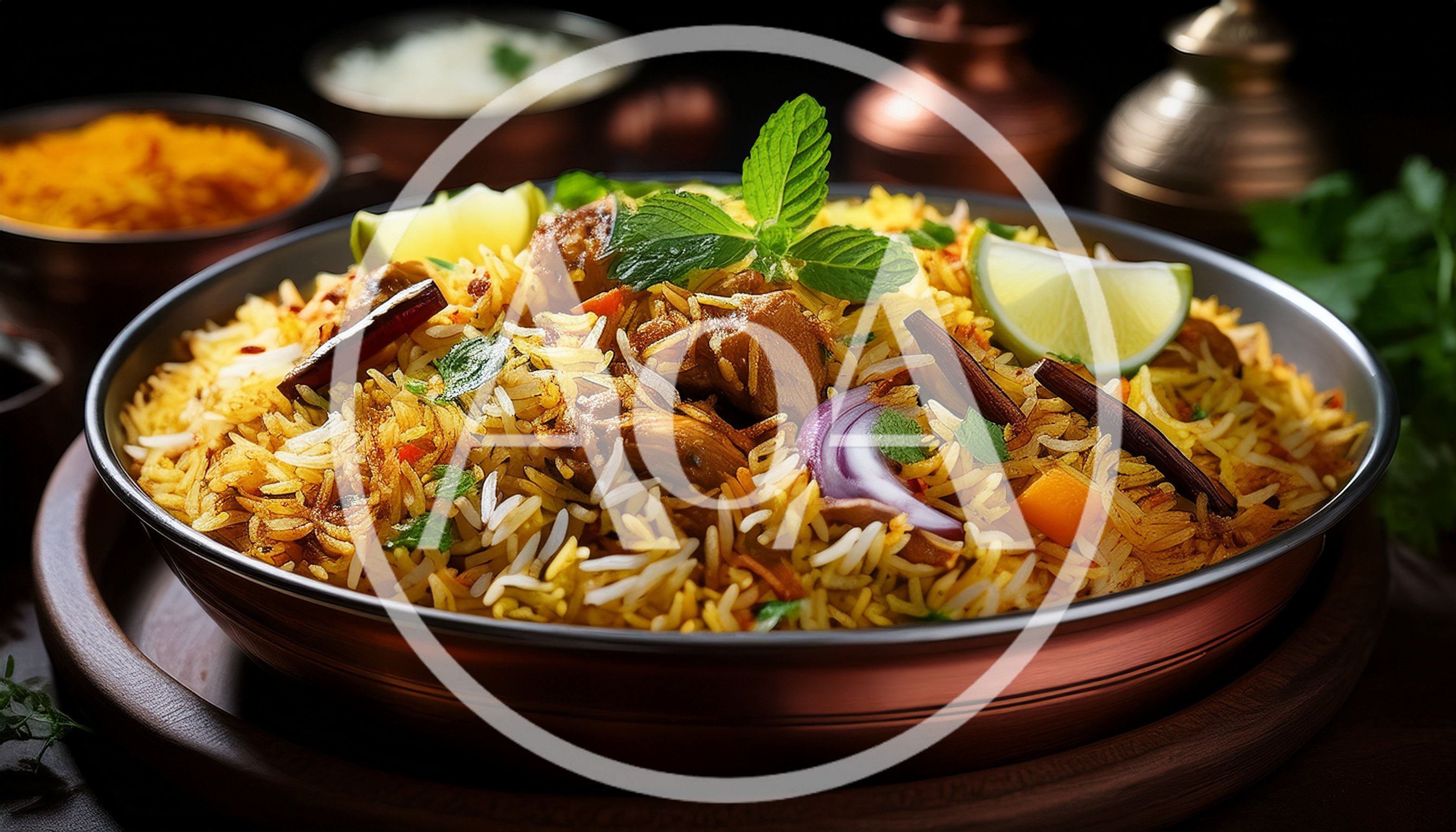 Delicious Chicken Biryani Served In A Copper Bowl