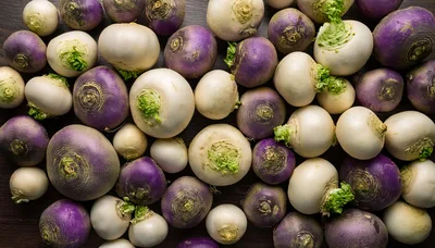 Top View Of Fresh Purple Top Turnips