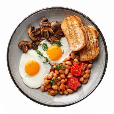 Full English Breakfast Plate With Eggs And Beans