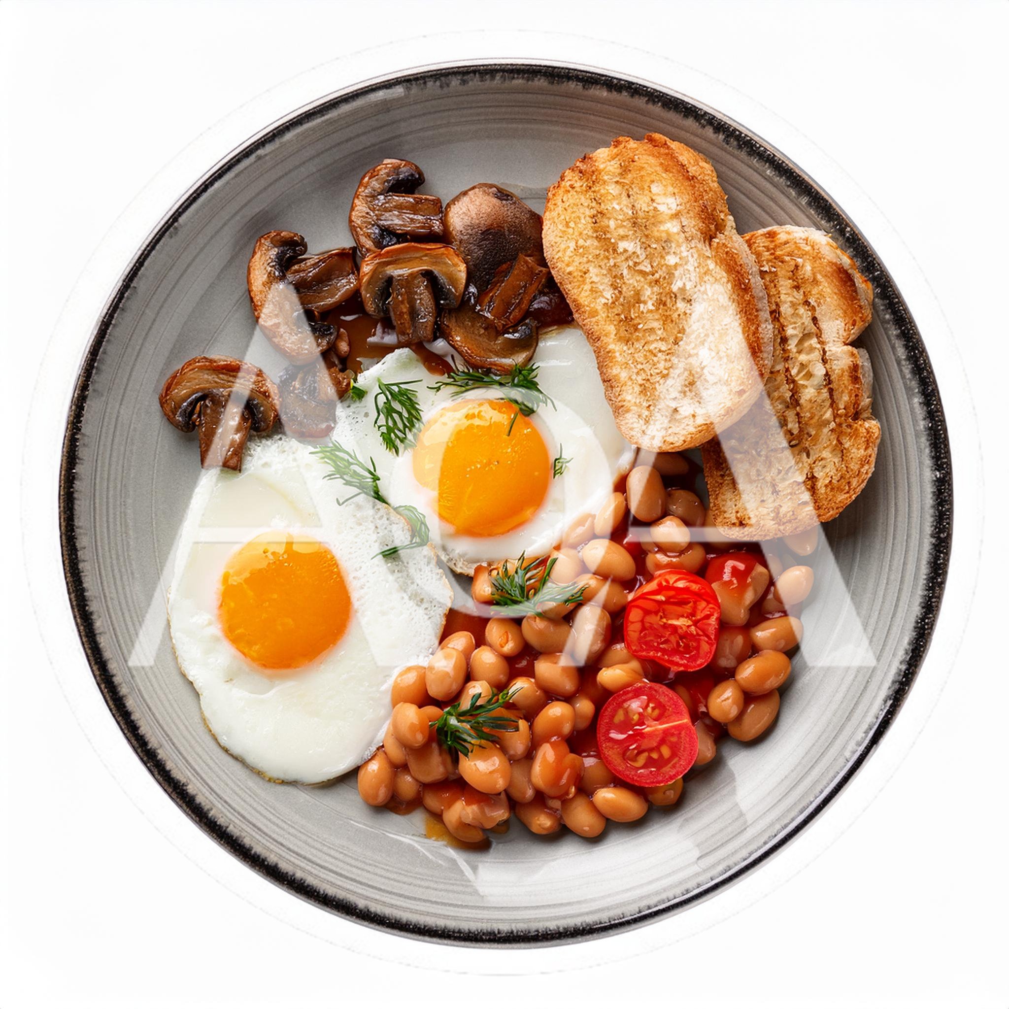 Full English Breakfast Plate With Eggs And Beans