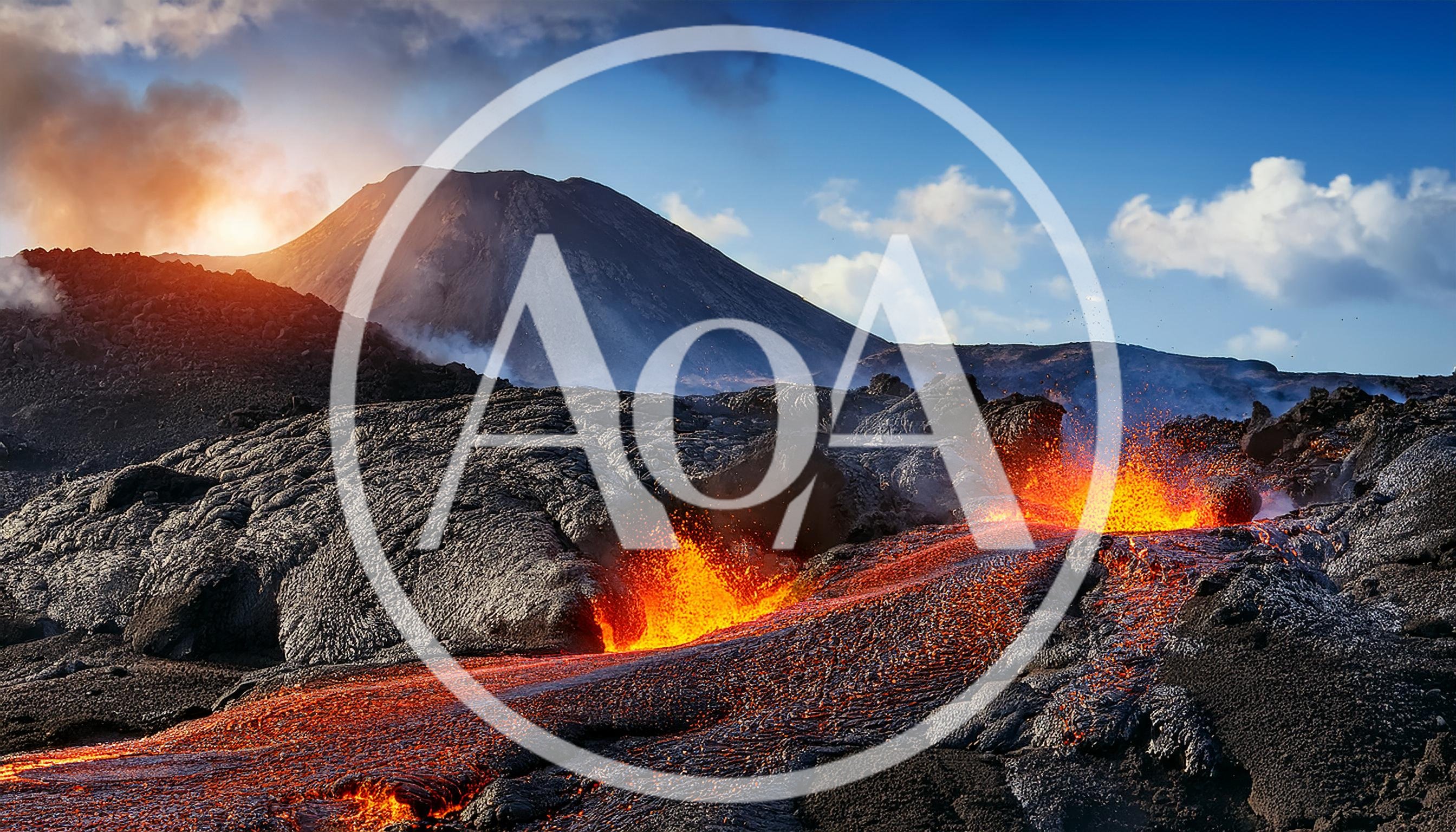 Active Volcano Eruption With Molten Lava Flow