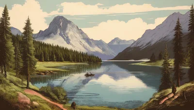 Serene Mountain Lake Landscape With Small Boat
