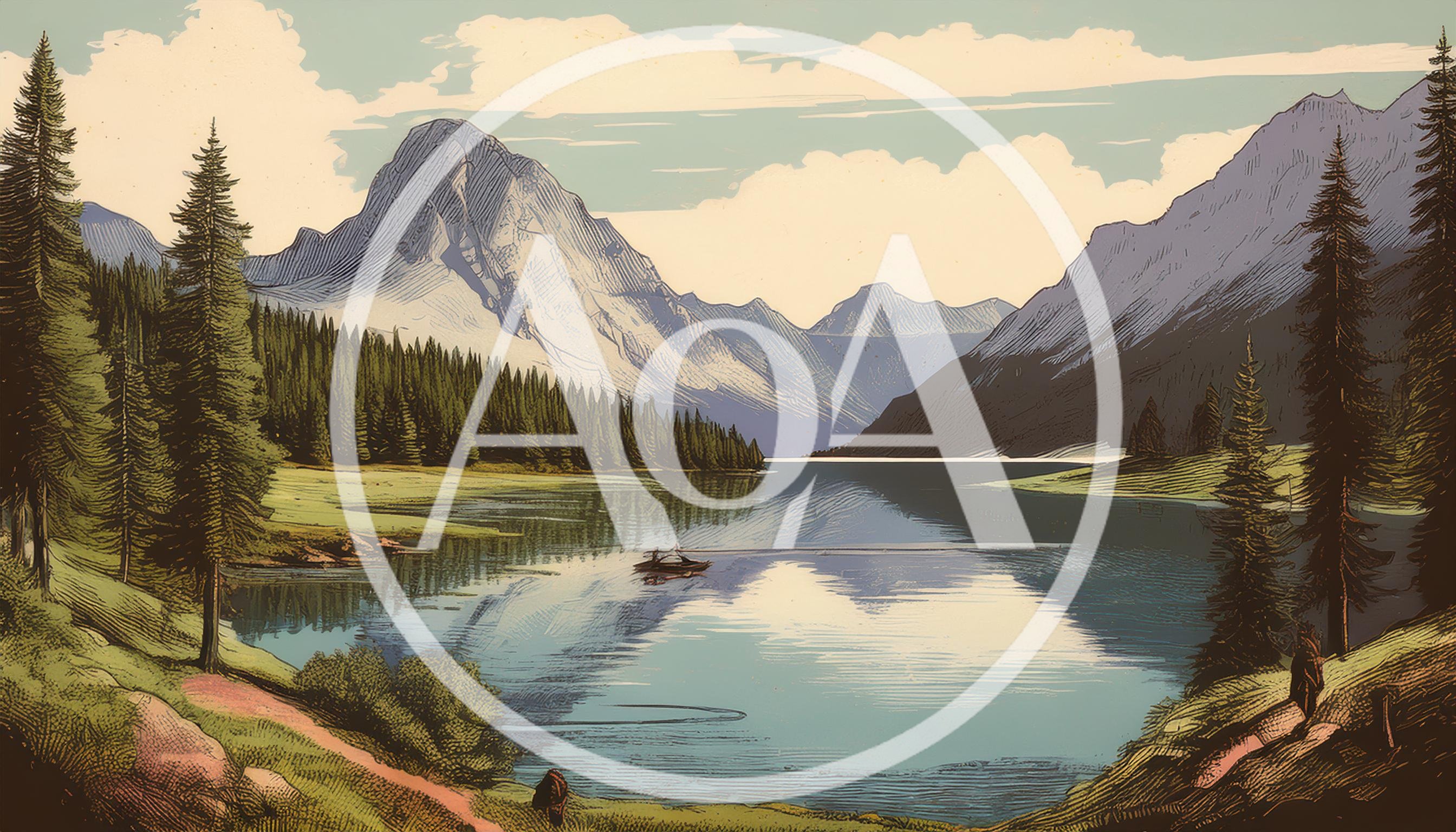 Serene Mountain Lake Landscape With Small Boat