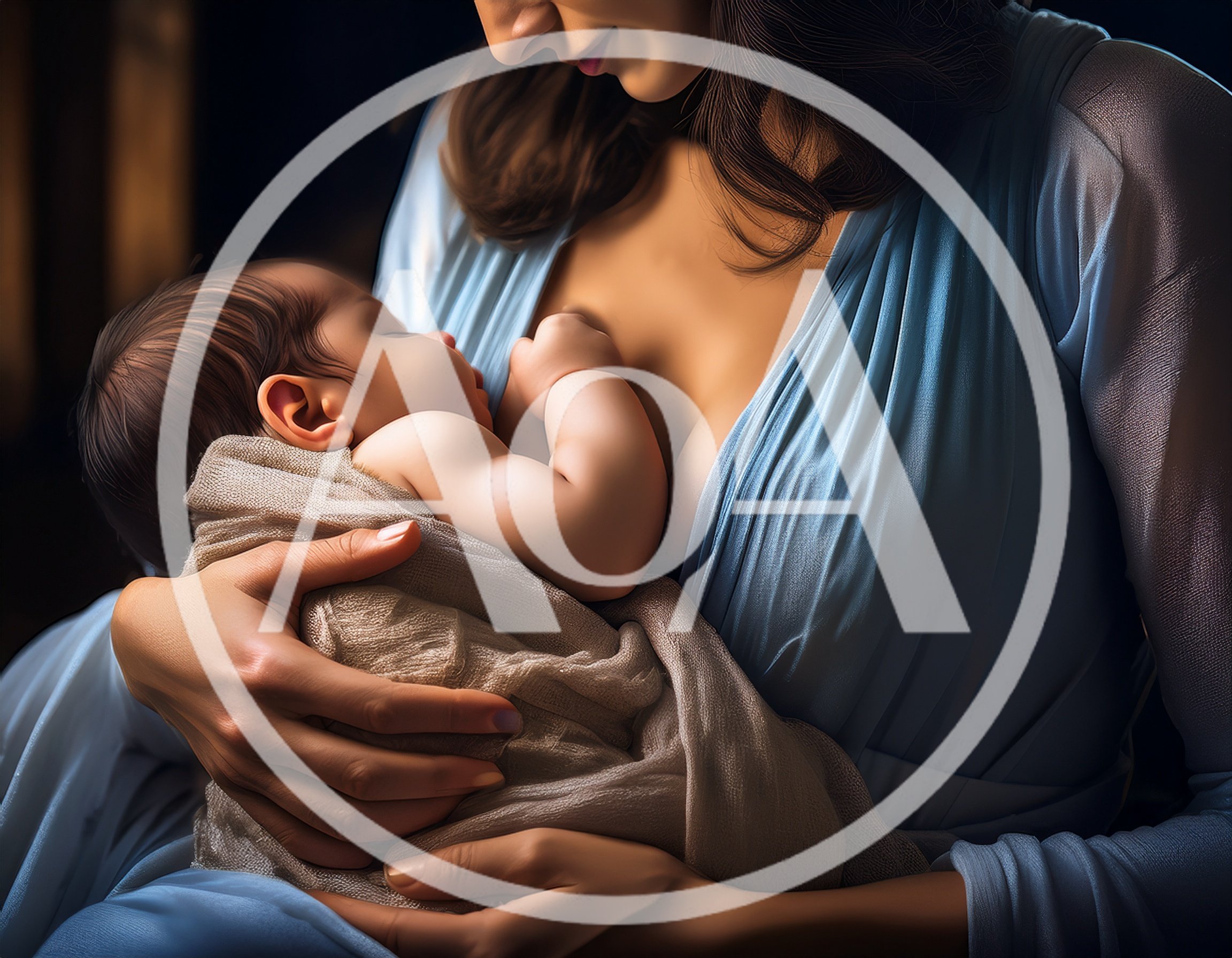 Mother Breastfeeding Her Newborn Baby In Soft Light