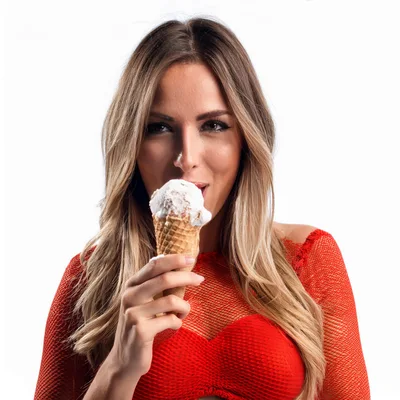 Beautiful Woman Eating Ice Cream Cone