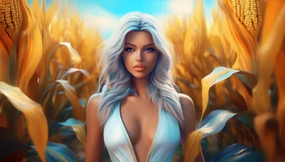 Portrait Of A Beautiful Woman In A Cornfield