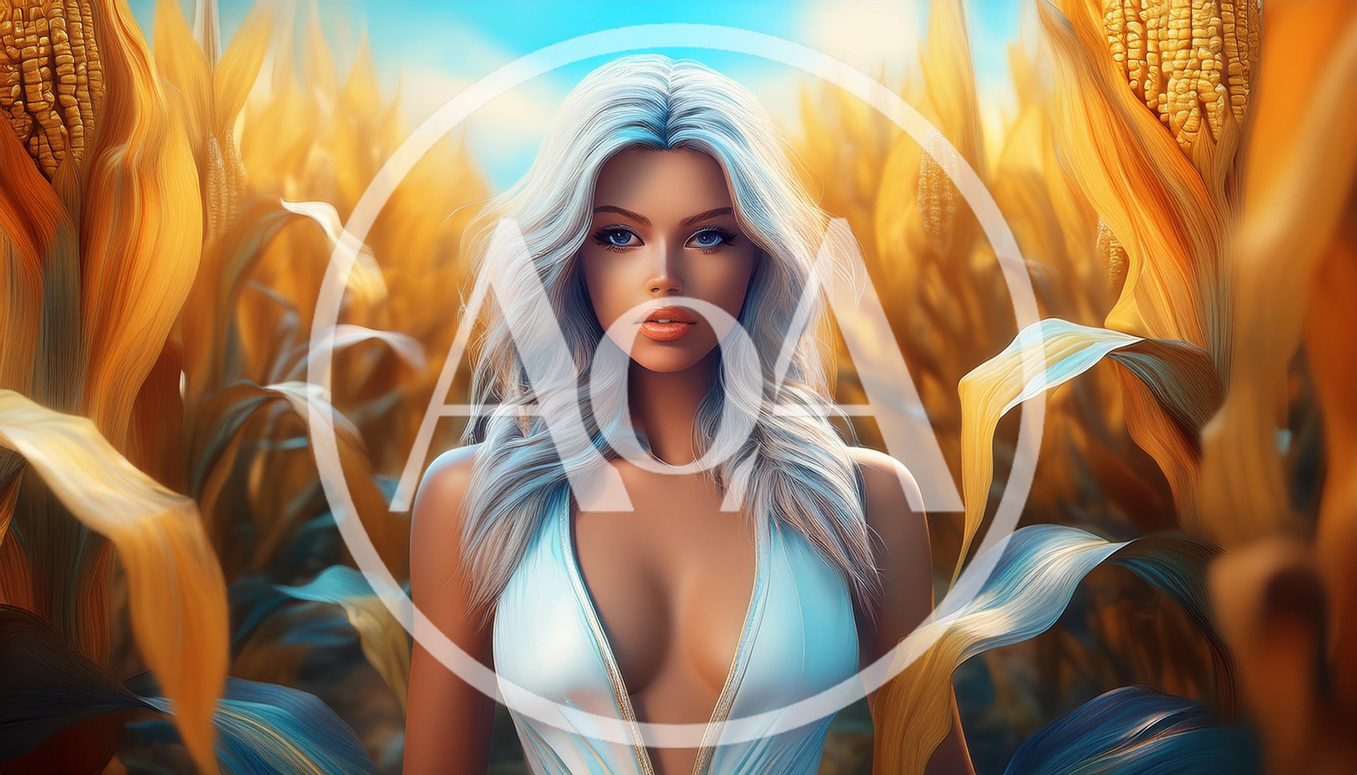 Portrait Of A Beautiful Woman In A Cornfield