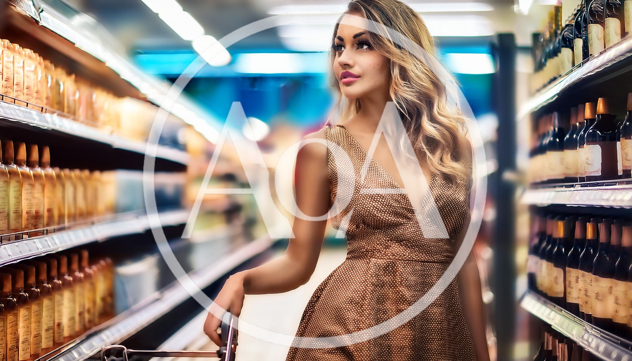 Elegant Woman Shopping For Wine In A Supermarket