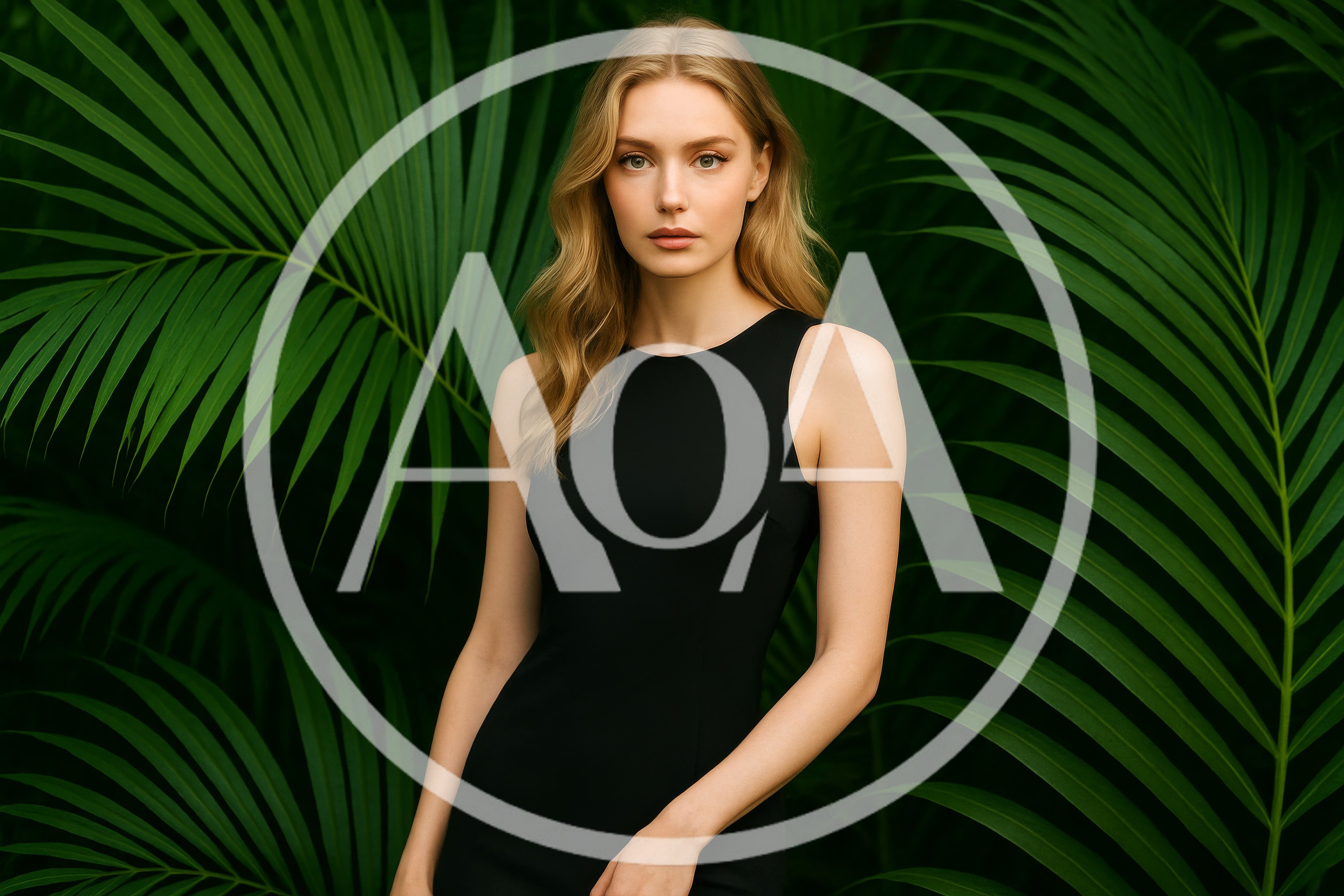 Portrait Of A Blonde Woman In A Black Dress