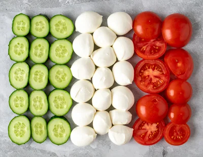 Italian Flag Made Of Fresh Vegetables And Cheese