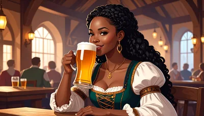 Beautiful Woman Drinking Beer In A Traditional Tavern