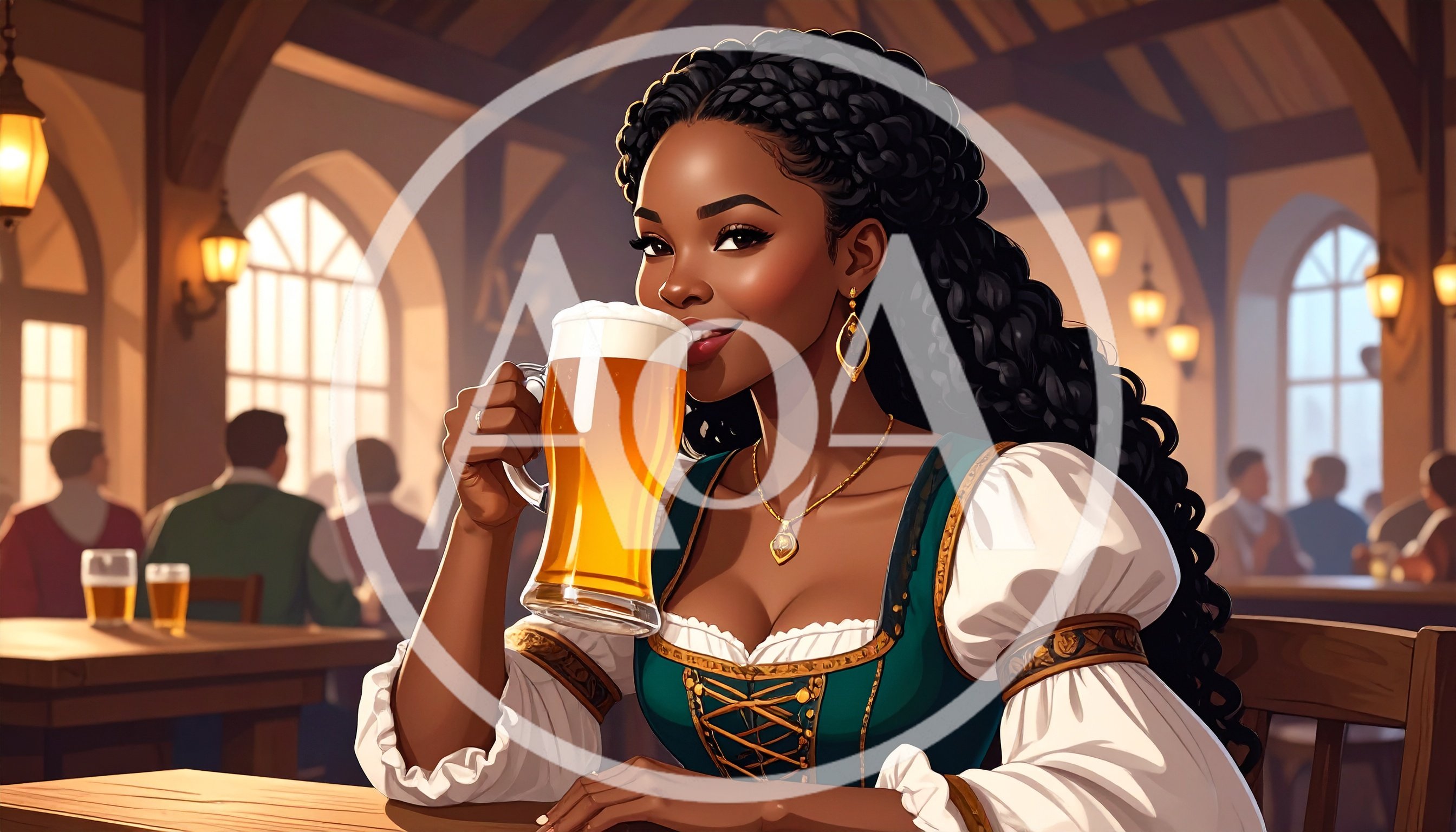 Beautiful Woman Drinking Beer In A Traditional Tavern