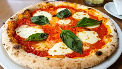 Freshly Baked Margherita Pizza On A White Plate