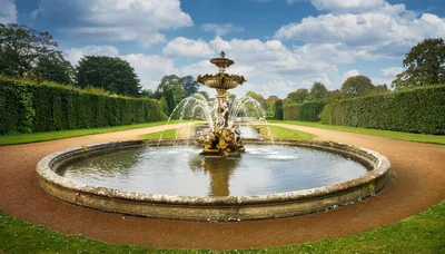Ornate Stone Fountain in a Formal English Garden