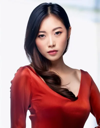 Portrait Of A Young Asian Woman In Red Dress
