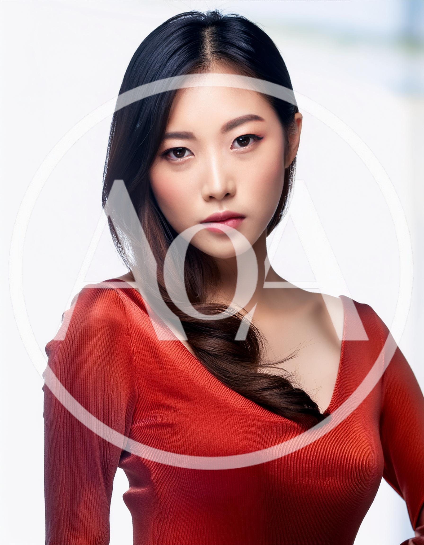 Portrait Of A Young Asian Woman In Red Dress