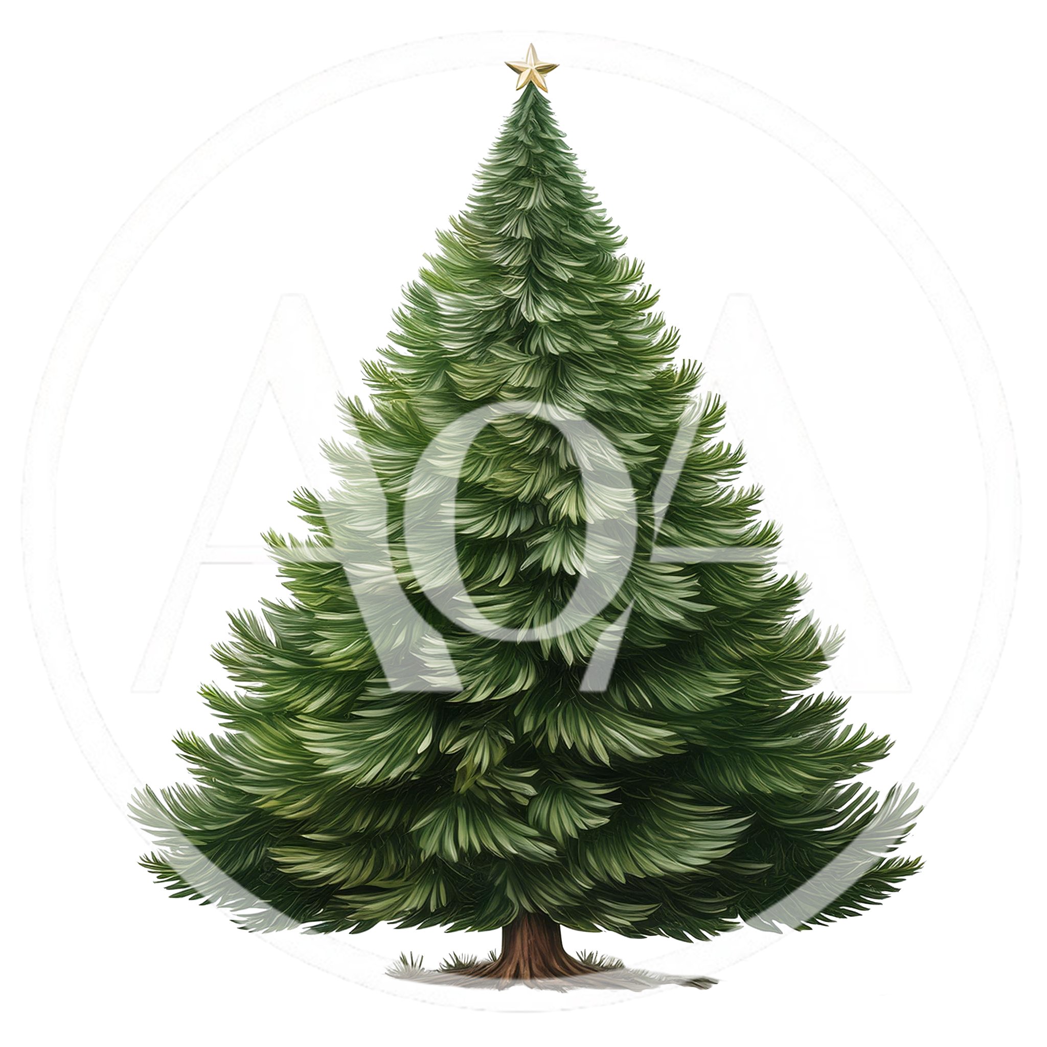 Isolated Realistic Christmas Tree With Gold Star Topper