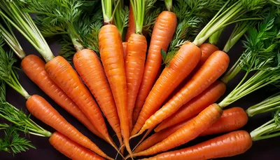 Fresh Organic Carrots Arranged In A Fan Pattern