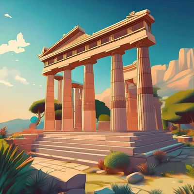 Ancient Greek Temple Ruins At Sunset