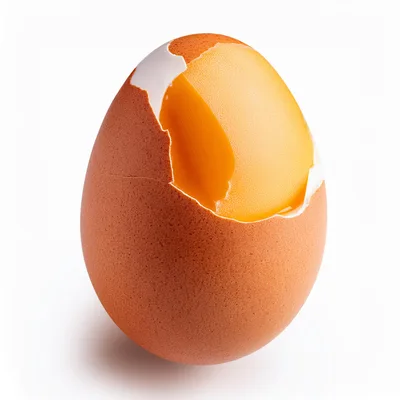 Cracked Brown Egg With Exposed Yolk