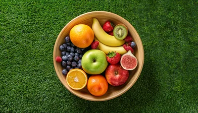 Fresh Assorted Fruits In A Wooden Bowl