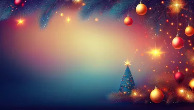 Christmas Tree Background With Ornaments And Glowing Lights