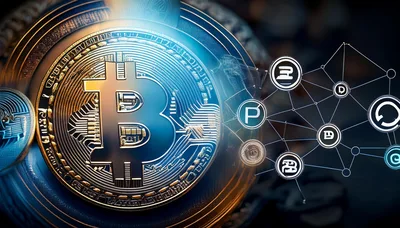 Bitcoin Cryptocurrency Coin With Digital Network Connection Nodes