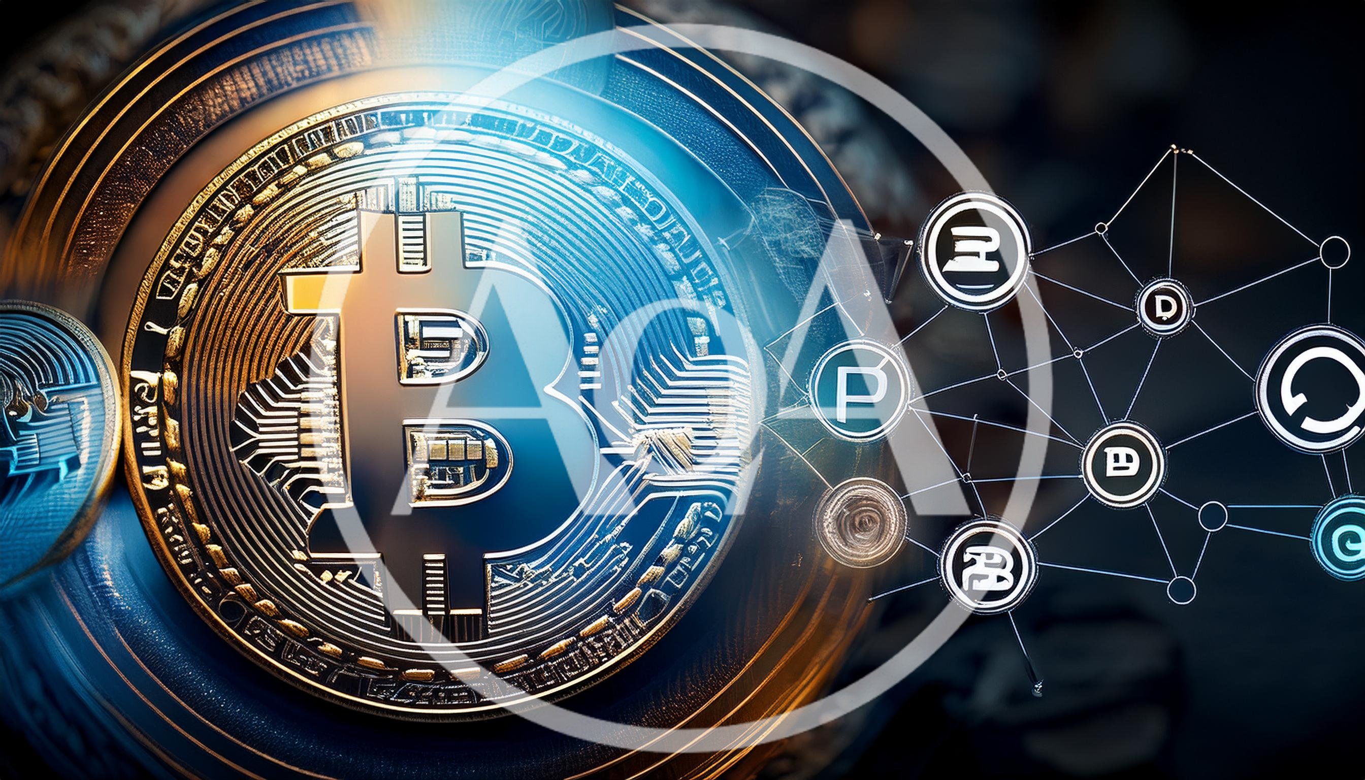 Bitcoin Cryptocurrency Coin With Digital Network Connection Nodes