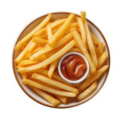 Bowl Of Golden French Fries With Ketchup