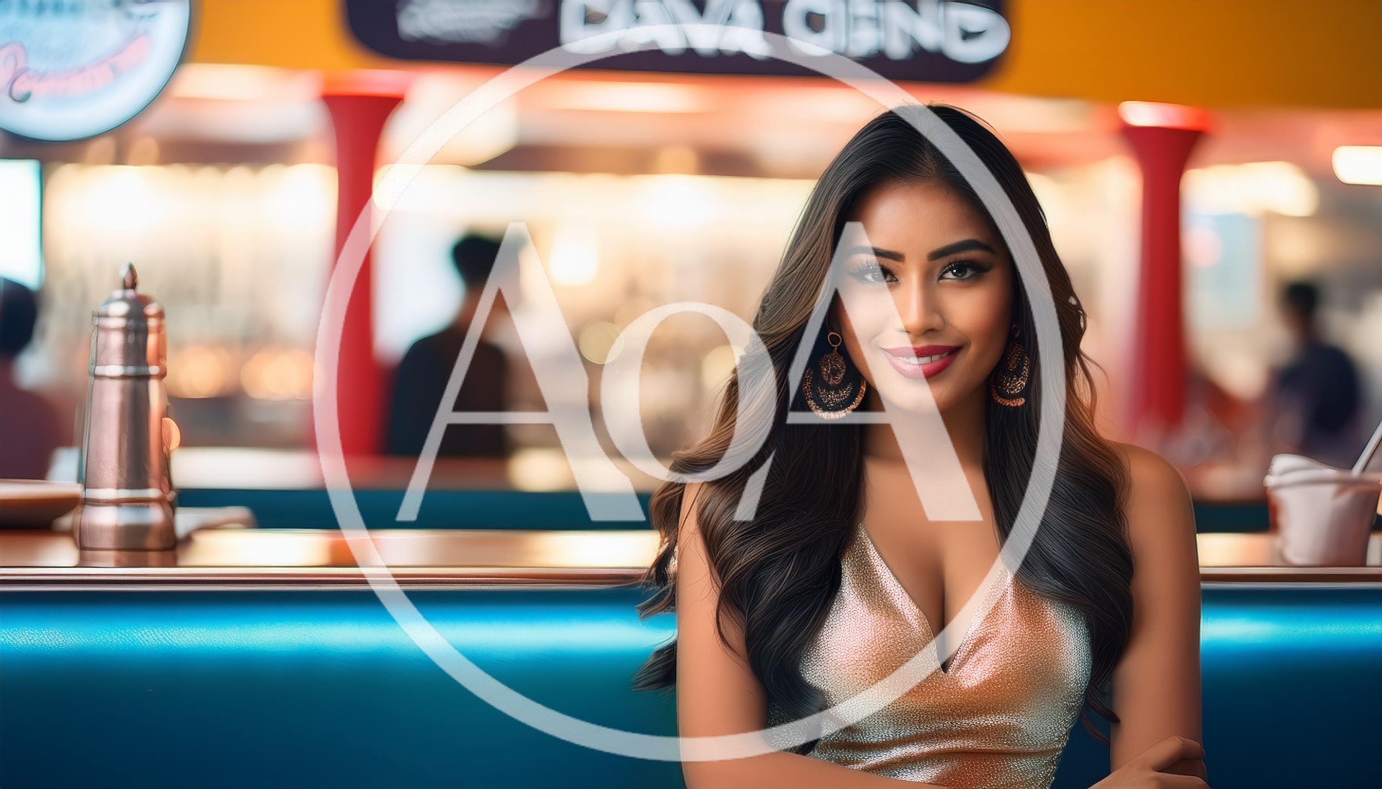 Beautiful Woman Sitting In A Modern Restaurant
