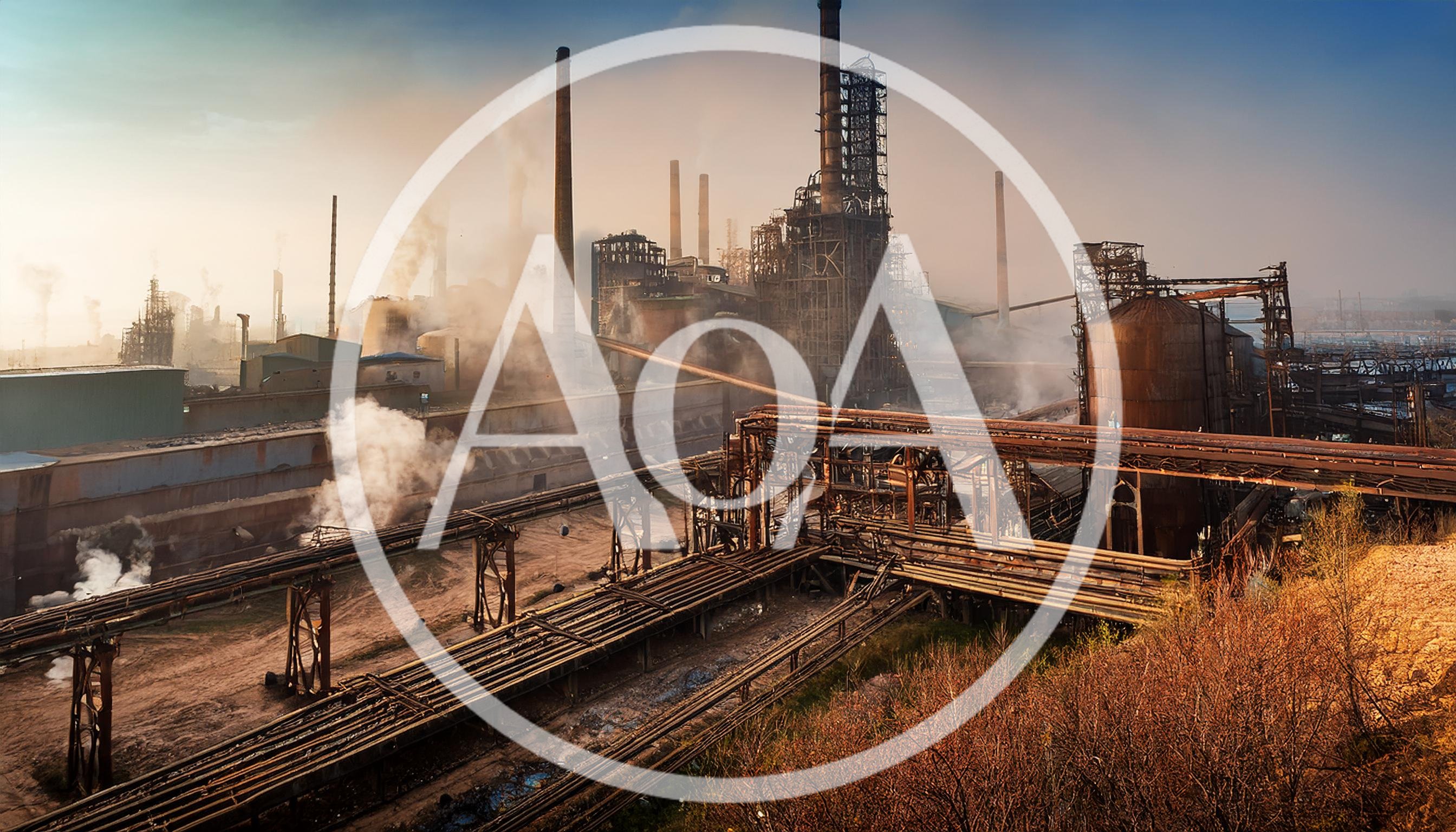 Industrial Steel Plant With Smoking Chimneys And Pipelines