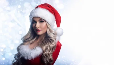 Beautiful Blonde Woman Wearing A Santa Claus Costume