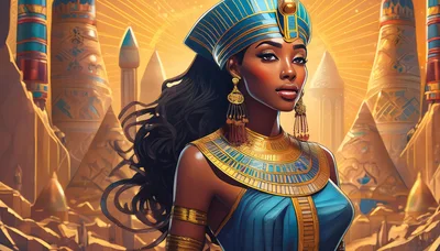 Portrait Of A Beautiful Egyptian Queen In Ancient Setting