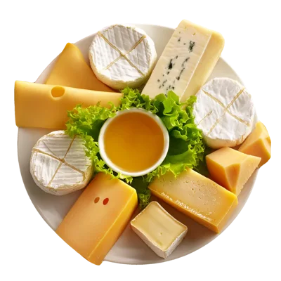 Assorted Cheese Platter With Honey And Lettuce