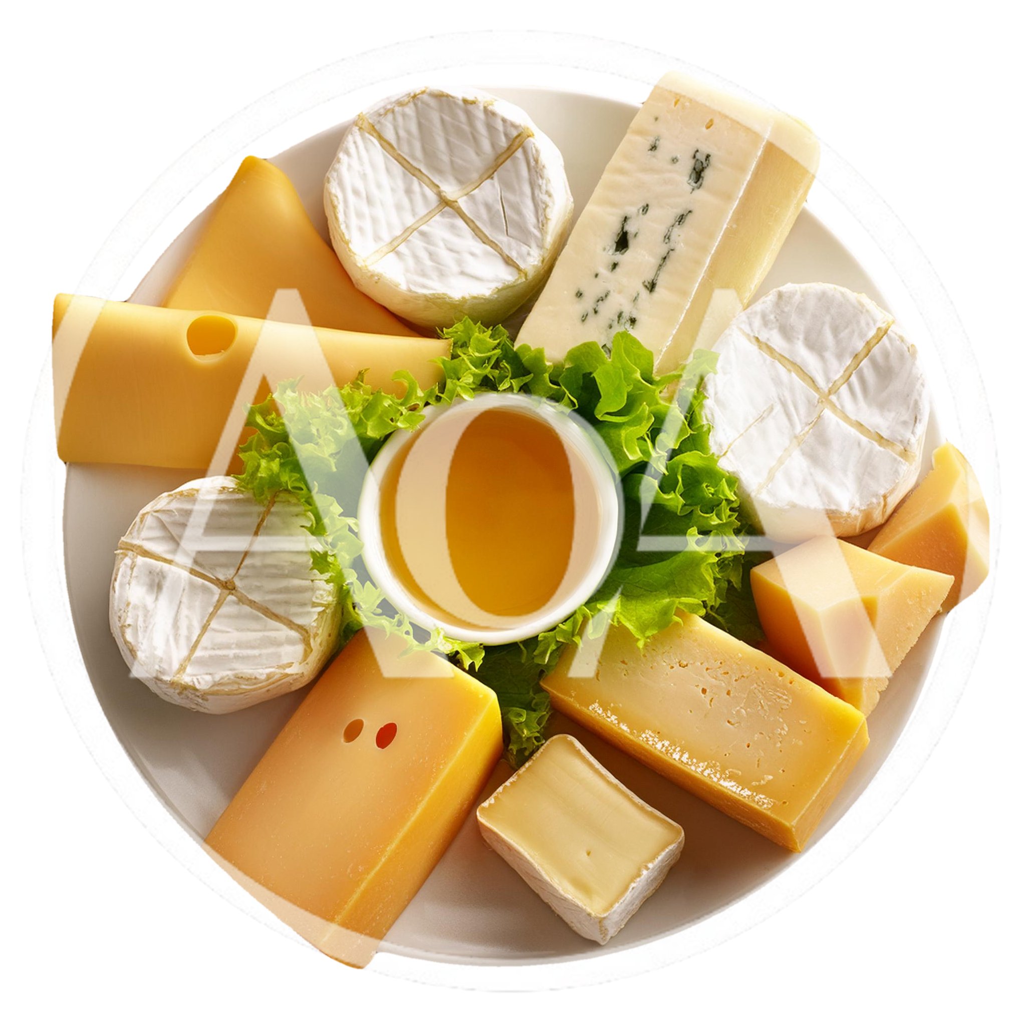 Assorted Cheese Platter With Honey And Lettuce
