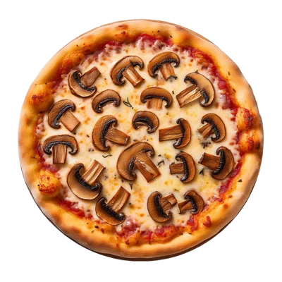 Top Down View Of A Fresh Mushroom Pizza