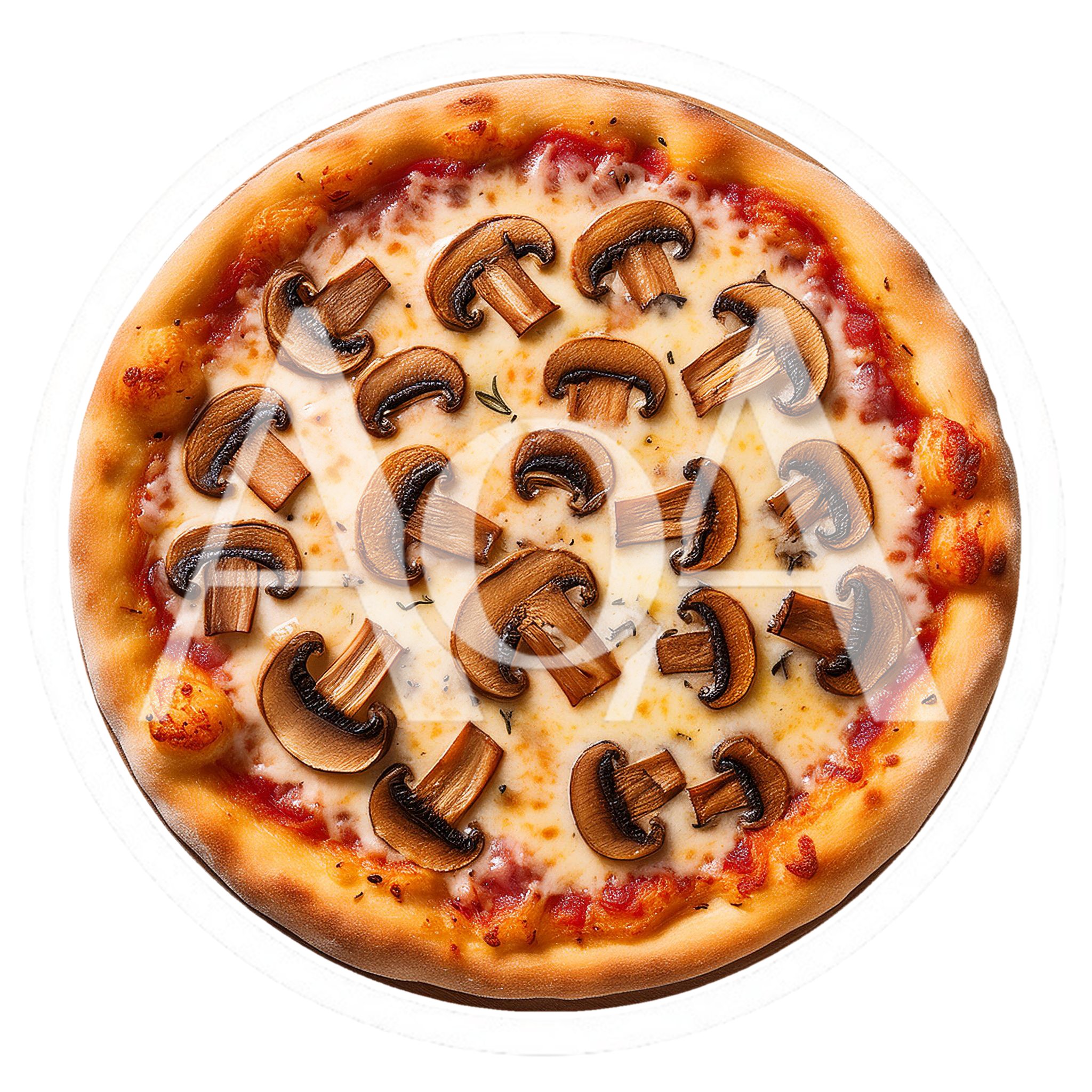 Top Down View Of A Fresh Mushroom Pizza