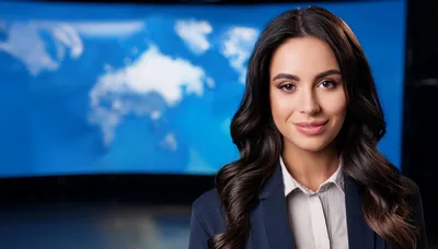 Professional Female News Anchor In Television Studio
