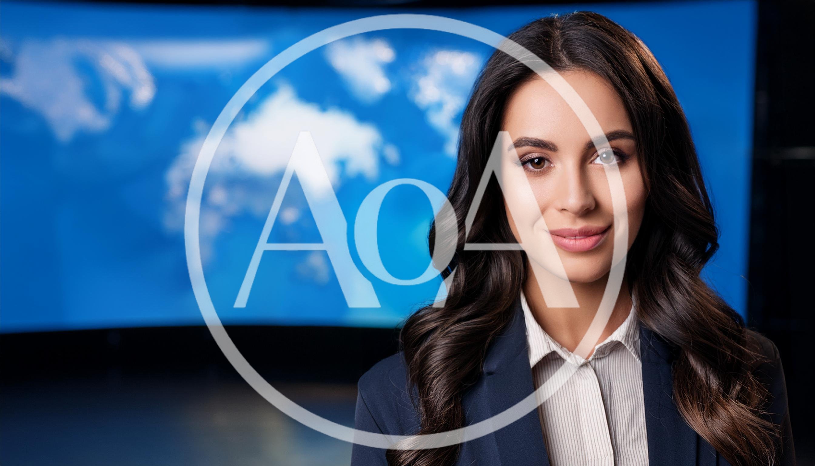 Professional Female News Anchor In Television Studio