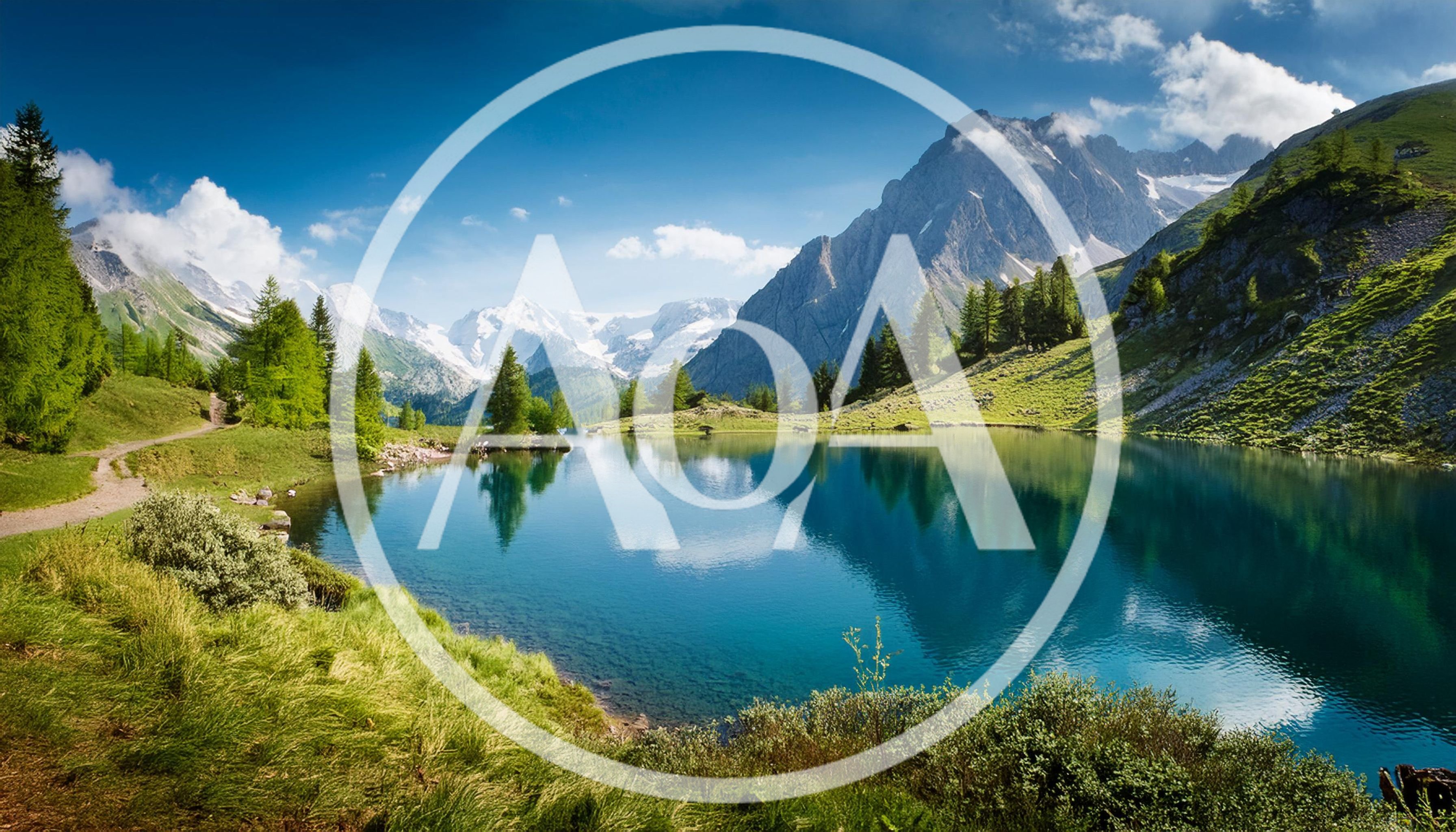 Alpine Lake Surrounded By Lush Green Mountains