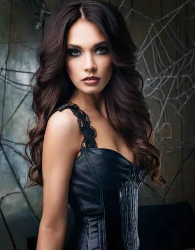 Portrait Of A Beautiful Woman In A Leather Corset