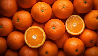 Fresh Whole And Sliced Oranges Background