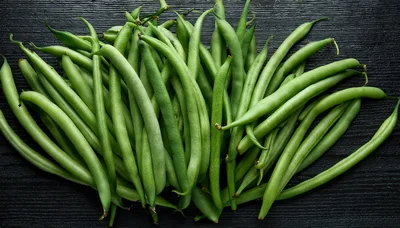 Fresh Green Beans On A Dark Wooden Surface