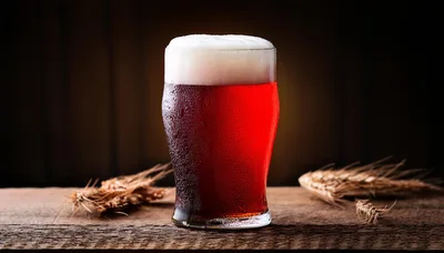 Cold Glass Of Red Ale Beer With Wheat