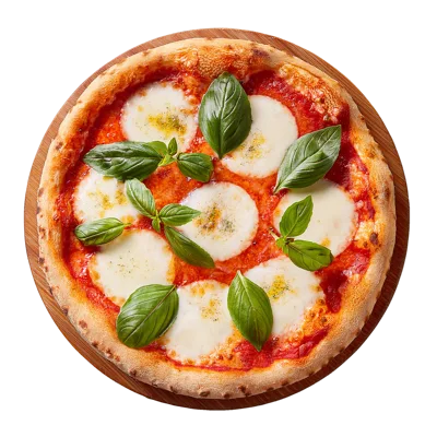 Fresh Margherita Pizza On A Wooden Board