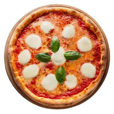 Fresh Margherita Pizza On A Wooden Serving Board